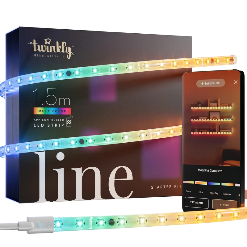 Twinkly Line Starter Kit 1.5m, Multi Color LED Strip, Kit with Smart Controller, Compatible with Alexa, and Google Home, Gaming Lights, 16 M+ Colors, App Control, White Wire