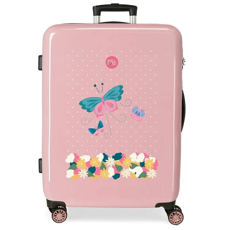 Roll Road Precious Flower Medium Suitcase Pink 48 x 68 x 26 cm Rigid ABS Built-in TSA Lock 70L 3 kg 4 Double Wheels