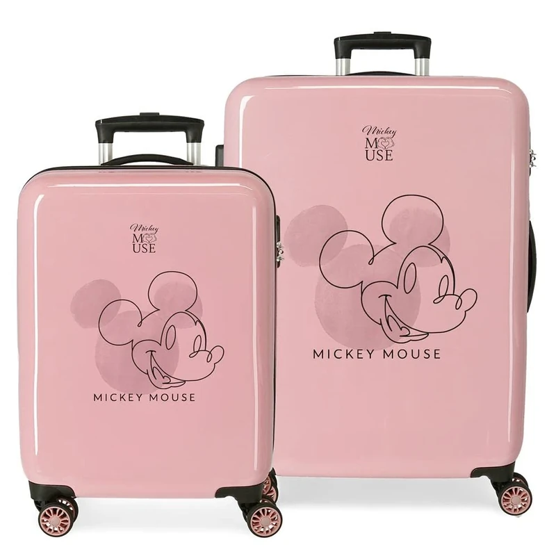Disney Mickey Outline Set of Suitcases Pink 55/68 cm Rigid ABS Side Combination Lock 104L 6 kg 4 Wheels Double Hand Luggage