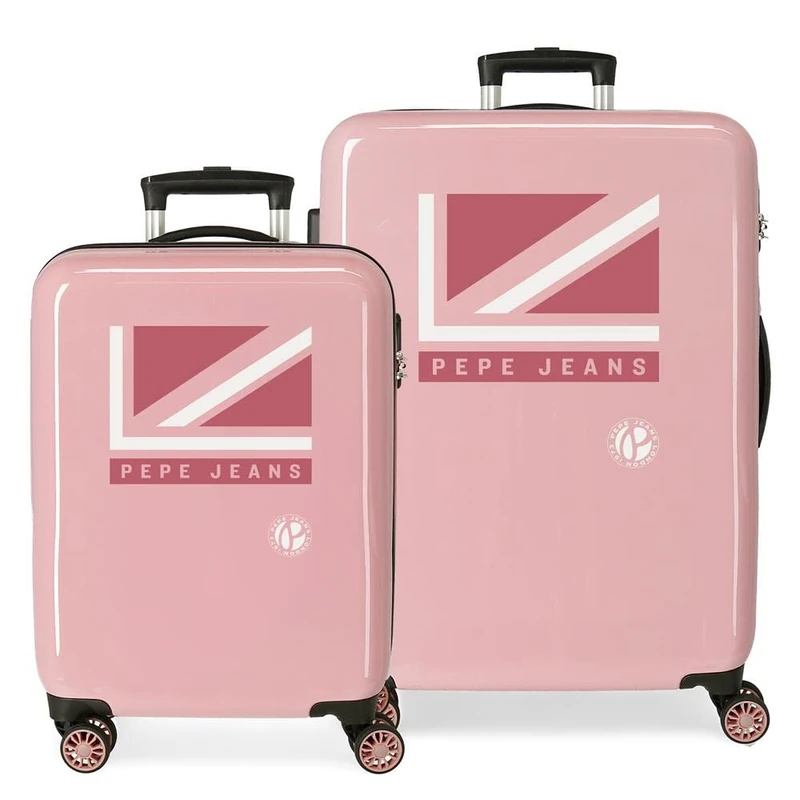 Pepe Jeans Carol Suitcase Set Pink 55/68 cm Rigid ABS Side Combination Lock 104L 6 kg 4 Wheels Double Hand Luggage
