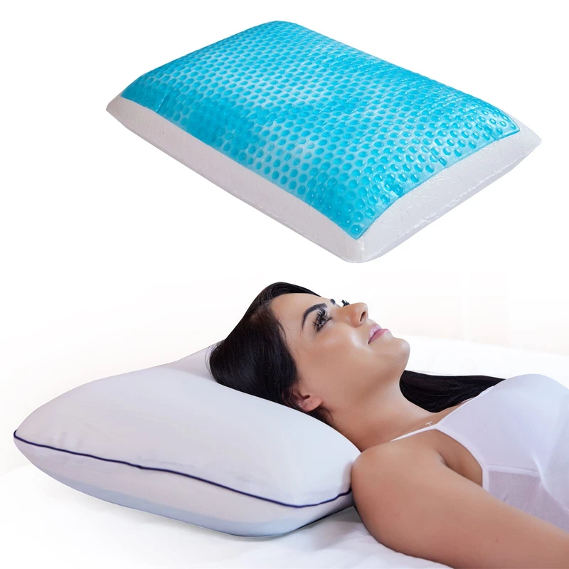 Mabel Home Memory Foam Cooling Pillow, Thermo Gel, Neck Contour Cervical Orthopedic Pillow for Sleeping Side Back Stomach Sleeper, Ergonomic Bed Pillow for Neck Pain - Blue White, One size