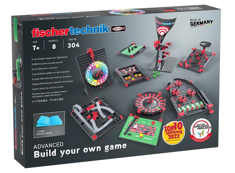 fischertechnik Build-Your-Own-Game 564067 – Construction Set, Game Collection with Wheel of Fortune, Maze & more, Ages 7+