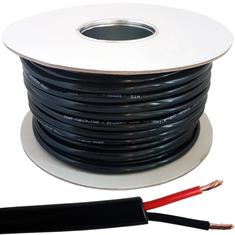 100m - Outdoor Rated Speaker Cable Wire 1.5mm² - Stranded Copper Clad Aluminium (CCA) - 2 Core Double Insulated Flex Reel – External Garden Hi-Fi & 100V Speakers