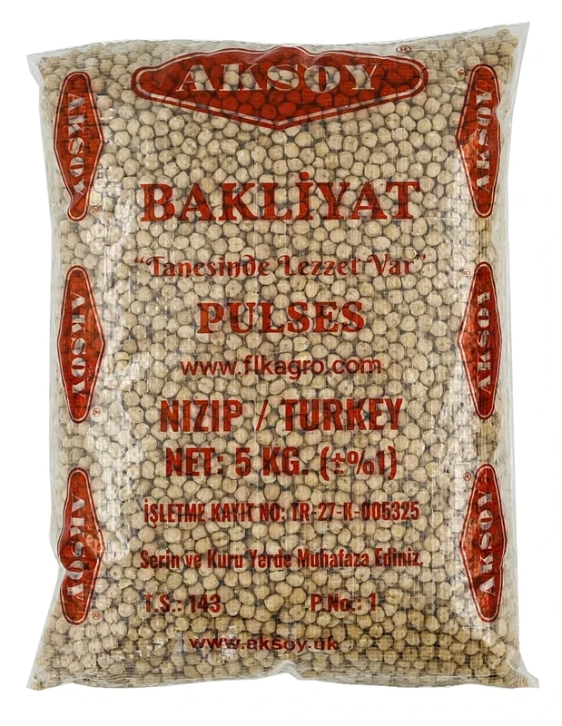 Aksoy Premium Quality Dry Chickpeas 5KG (Size 8-9mm) | Natural, Raw, and Nutritious | Perfect for Soups, Hummus, Rice, and Salads | High in Protein and Fiber