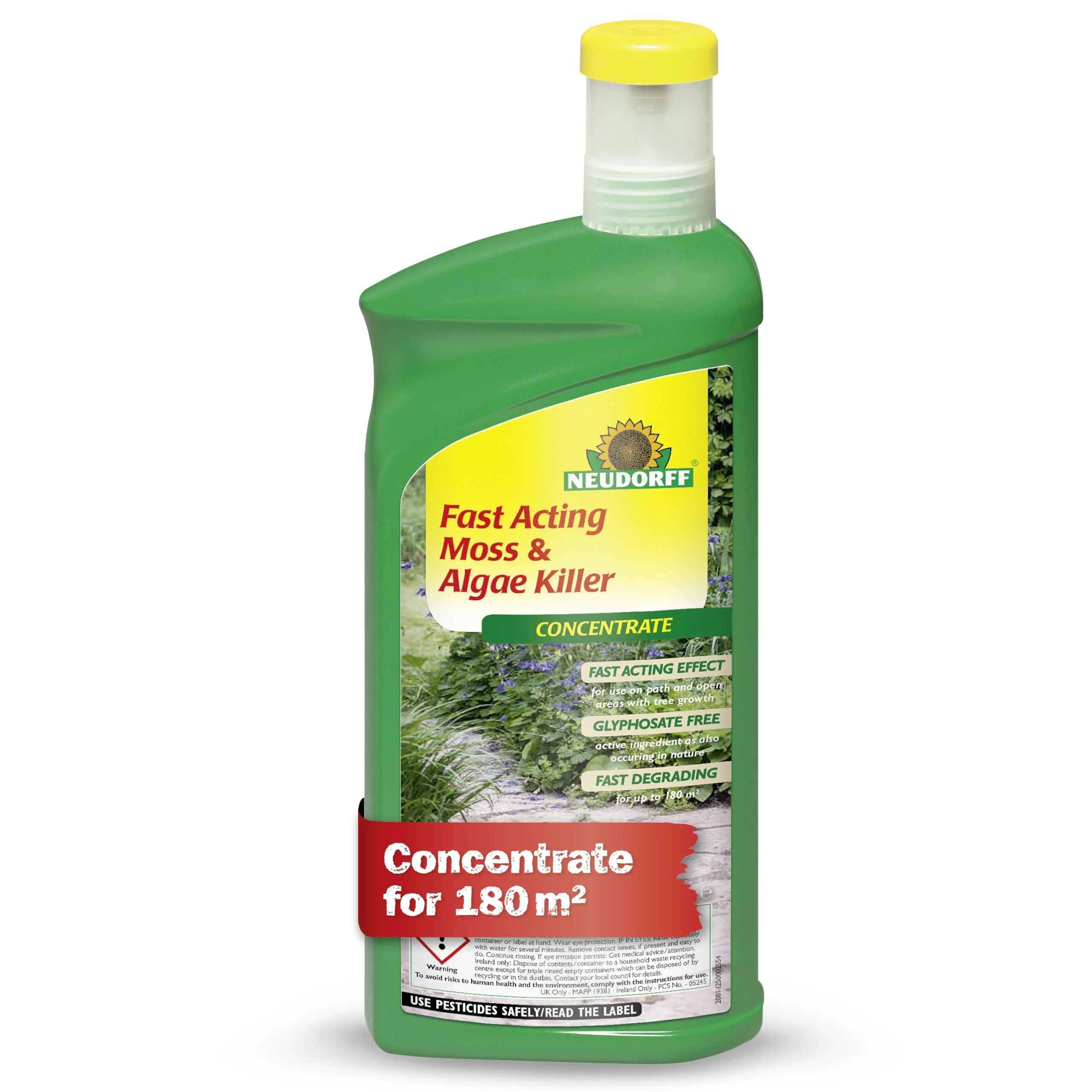 Neudorff Fast Acting Algae and Moss Killer Concentrate, 1 L, Liquid Moss Control Patio, Algae Remover Patio, Moss Killer Driveway, Decking Cleaner, Paving Slab Cleaner