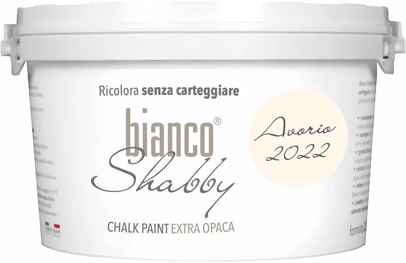 bianco Shabby® Avorio 2022 (Ivory) Water-Based Chalk Paint for All Surfaces – Extra Matt Finish (2.5 Litres)