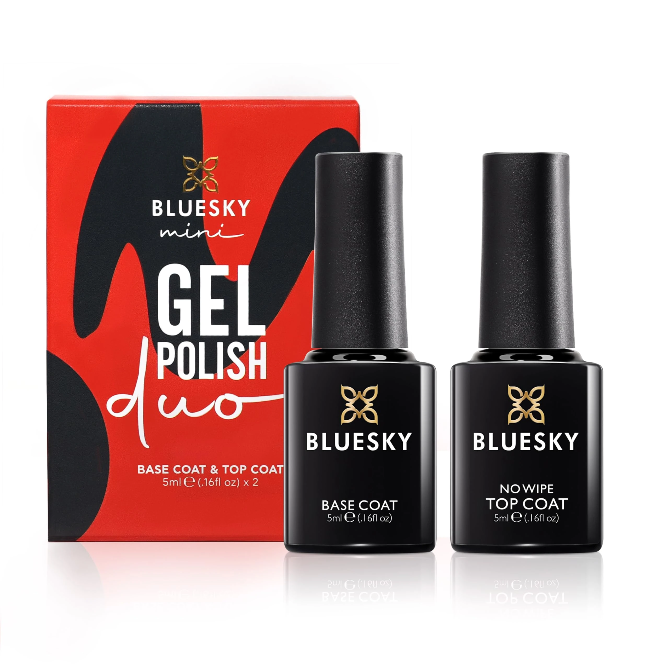 BLUESKY Gel Nail Polishes, No Wipe Top Coat and Base Coat, Soak Off LED UV Gel Nail Polish Set, Long Lasting, Shiny, High Gloss Finish, Clear, 2 x 5ml Bottles