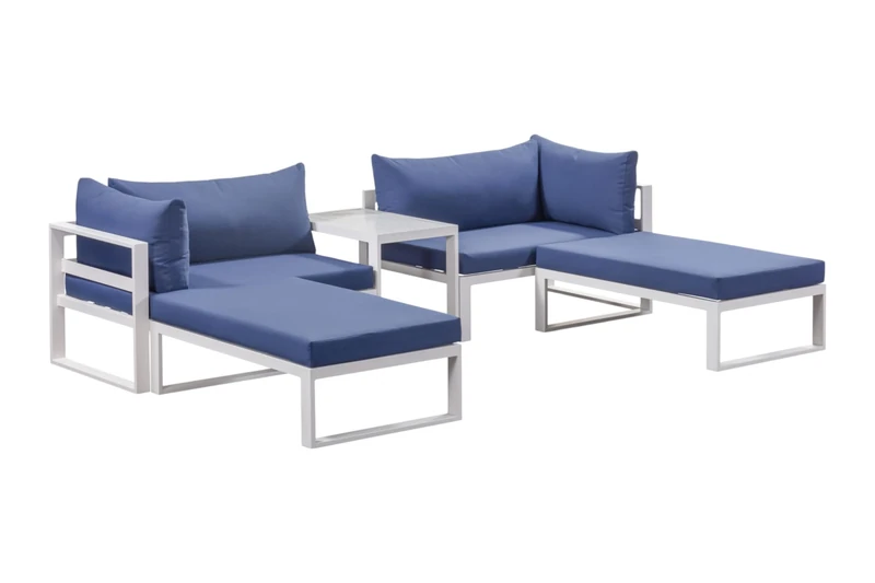 Santorini Garden Lounge Set With Side Cushions - Outdoor Dining Set - Outdoor Furniture - Corner Lounge Set Table Conservatory Patio with Cushions – Comfy Lounge Set Blue