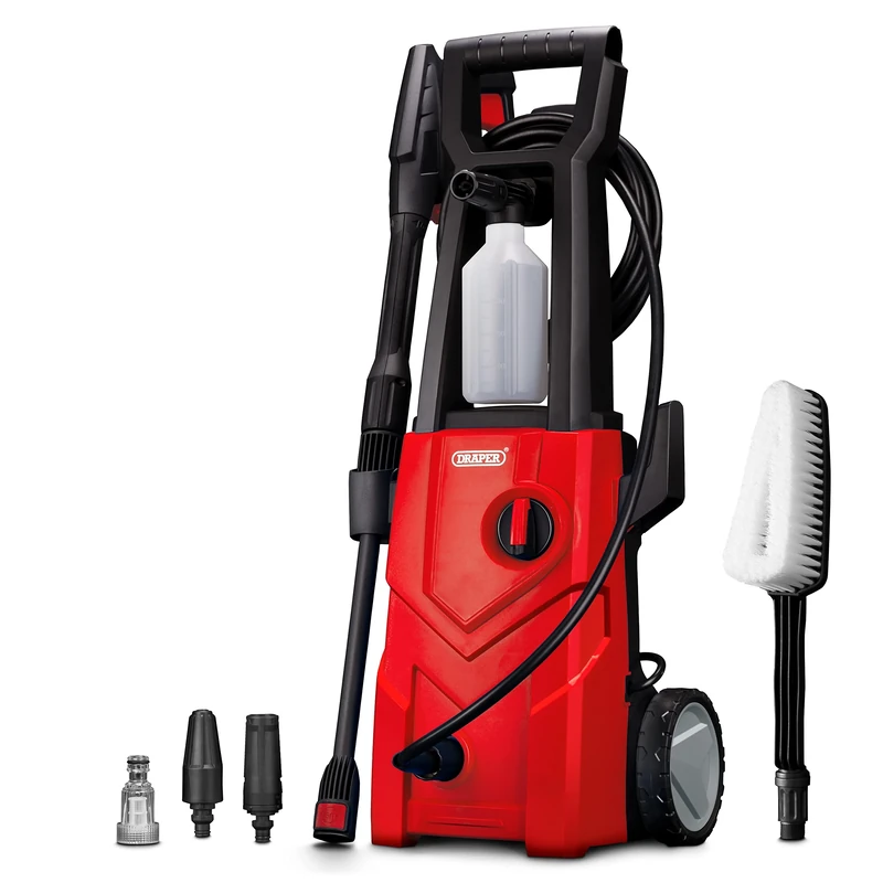 Draper PW1600 Electric Pressure Washer, High Power 135Bar, Red