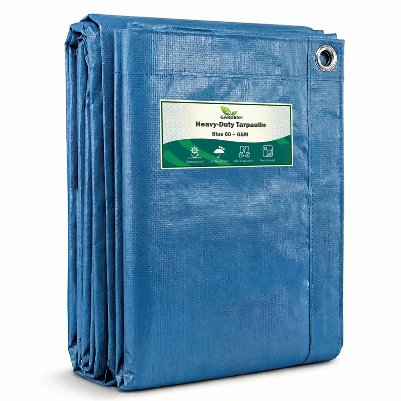GARDENIX Tarpaulin Waterproof Heavy Duty Tarp Sheet Cover, Blue 60 g/m² (6 m x 10 m), Garden Tarpaulin Sheet for Camping, Terrace - Waterproof, Weatherproof, UV Protection, Reinforced Eyelets