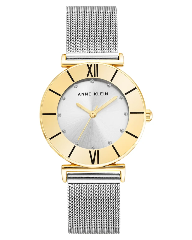 Anne Klein Women's Silver-Tone Mesh Bracelet Glitter Watch