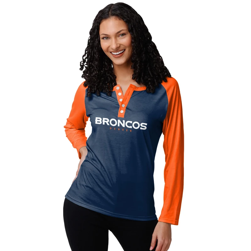 FOCO Women's NFL Team Logo Ladies Fashion Shirt Long Sleeve Henley, Big Wordmark, XX-Large