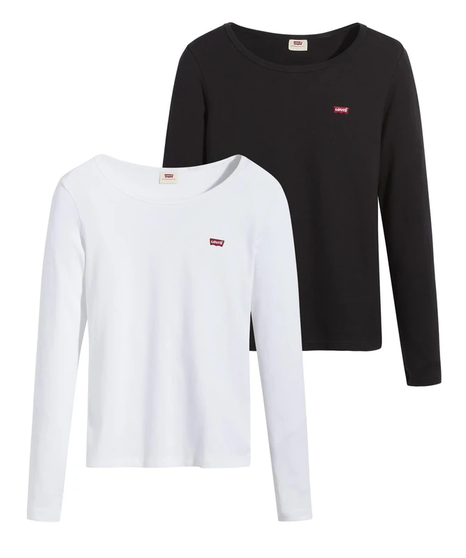 Levi's Women's Long-Sleeve 2-Pack Tee T-Shirt, Tea Caviar / White +, XXS