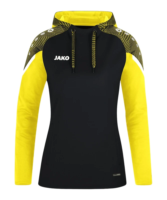 JAKO Women's Performance Hooded Sweatshirt, Black/Soft Yellow, 38