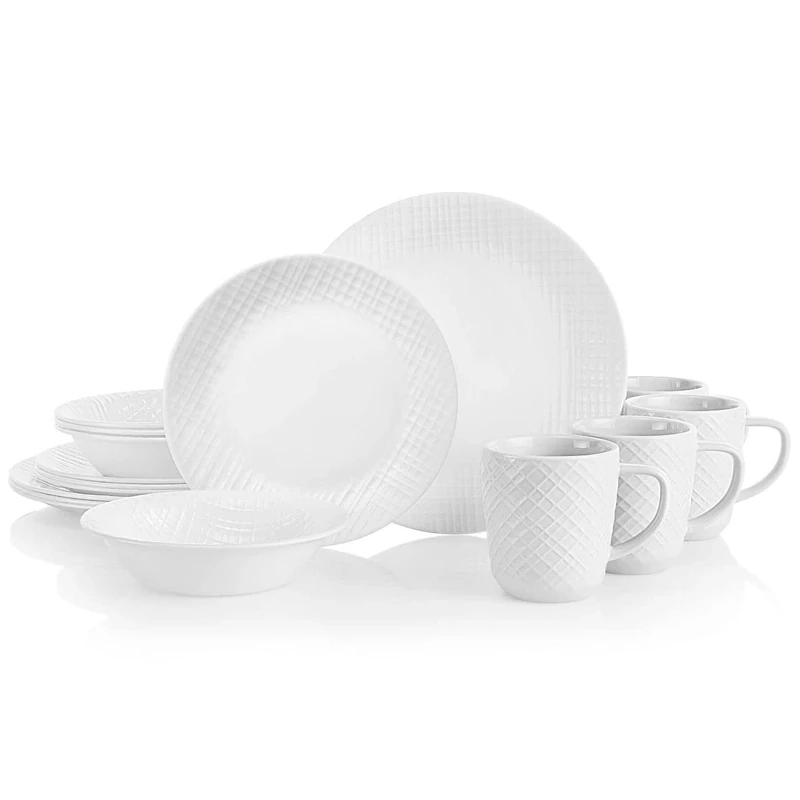 Corelle Linen Weave Embossed 16-Piece Dinnerware Set, Service for 4
