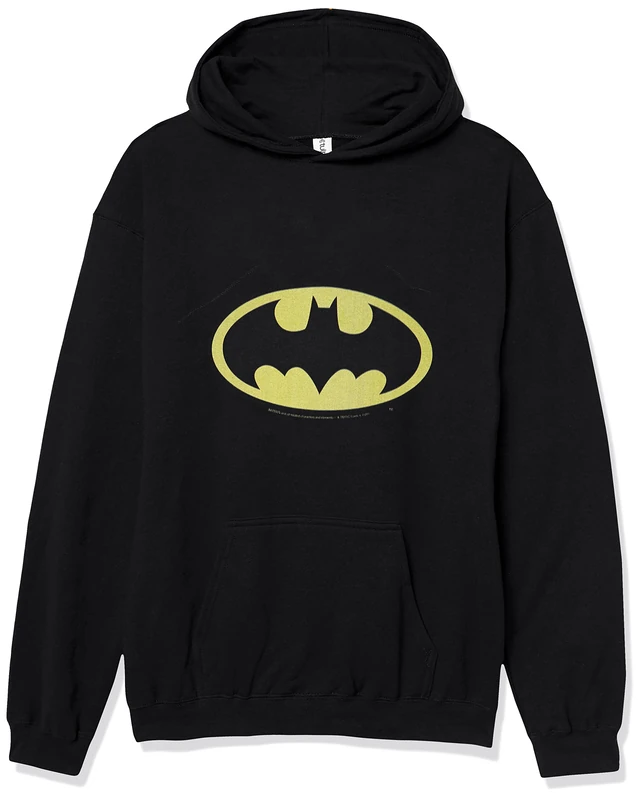 DC Comics Men's Batman Basic Logo Pullover Hoodie Hooded Sweatshirt, Black, L