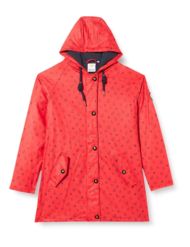 Ankerglut Women's Damen Friesennerz Regenmantel Regenjacke mit Kapuze Gefüttert Wasserdicht Wetterfest Übergangsjacke #ankerglutwolke Rain Jacket, Red, 46