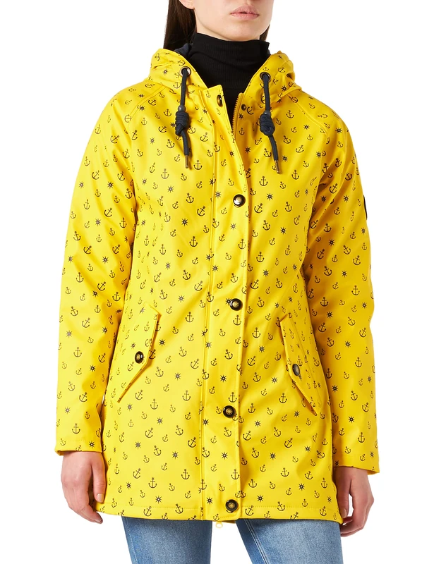 Ankerglut Women's Damen Friesennerz Regenmantel Regenjacke mit Kapuze Gefüttert Wasserdicht Wetterfest Übergangsjacke #ankerglutwolke Rain Jacket, Yellow, 50