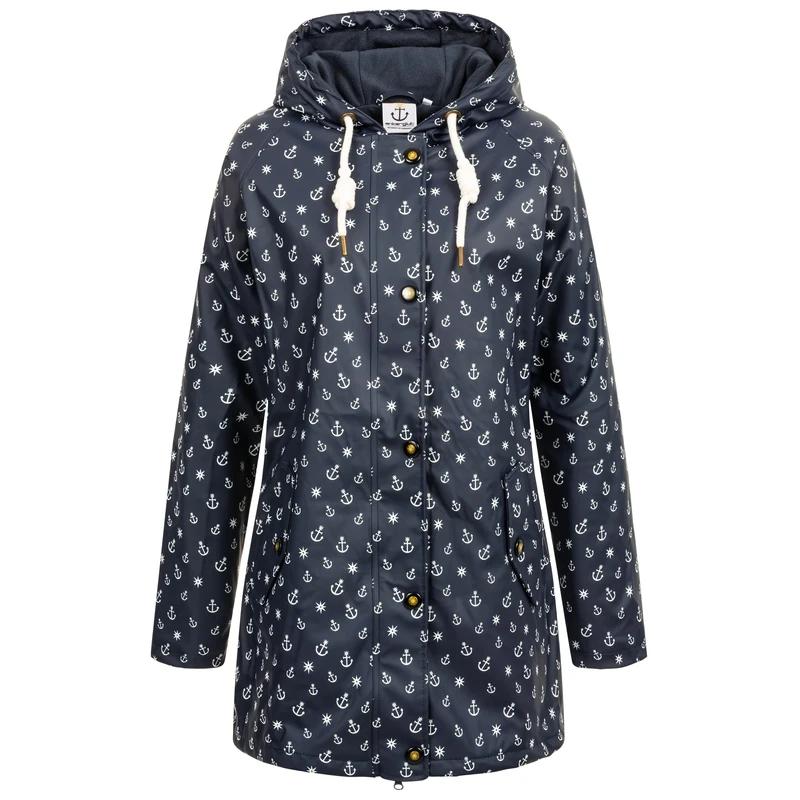 Ankerglut Women's Damen Friesennerz Regenmantel Regenjacke mit Kapuze Gefüttert Wasserdicht Wetterfest Übergangsjacke #ankerglutwolke Rain Jacket, Navy, 46