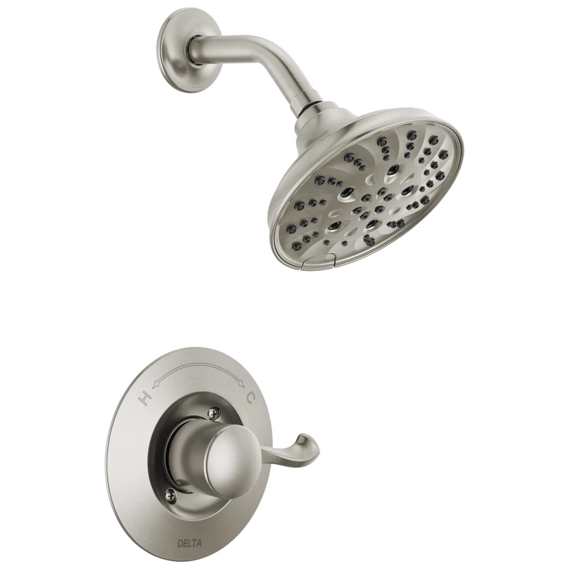 Delta Faucet Esato 14 Series Single-Handle Shower Faucet, Shower Trim Kit with 5-Spray H2Okinetic Shower Head, SpotShield Brushed Nickel 142897-SP (Valve Included)
