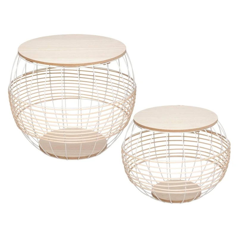 ATMOSPHERA CREATEUR D'INTERIEUR ATM-179126 Atmosphera Coffee Tables Set of 2 White Metal and Rattan