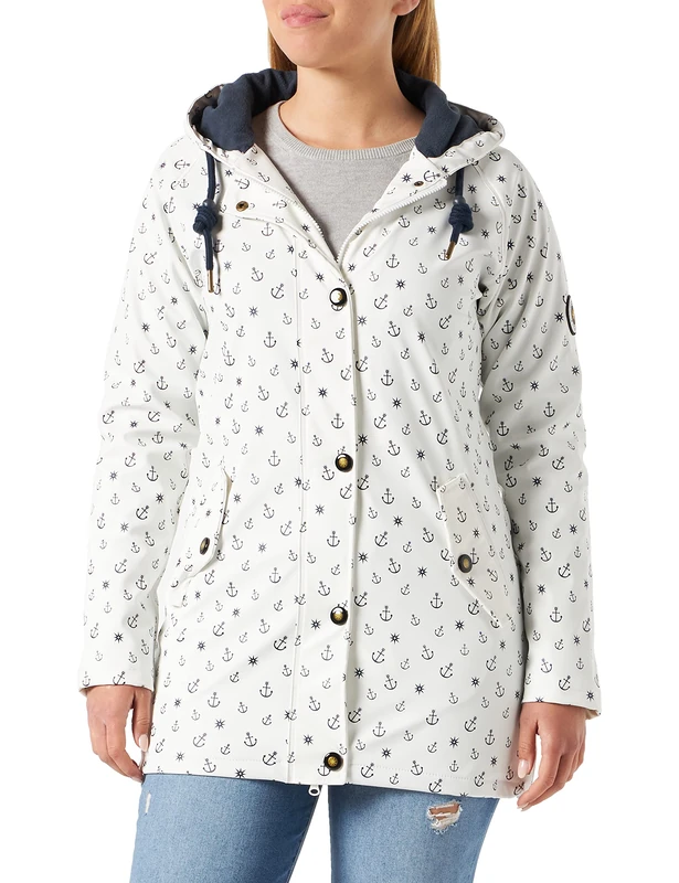 Ankerglut Women's Damen Friesennerz Regenmantel Regenjacke mit Kapuze Gefüttert Wasserdicht Wetterfest Übergangsjacke #ankerglutwolke Rain Jacket, White, 34