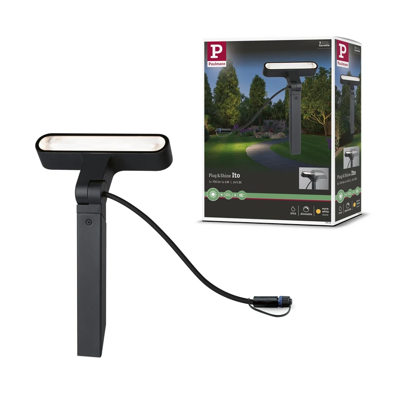 Paulmann 94544 Plug & Shine LED outdoor luminaire Plug & Shine spot Ito IP65 incl. 1x6W dimmable Outdoor luminaires Anthracite Metal, Plastic 3000K