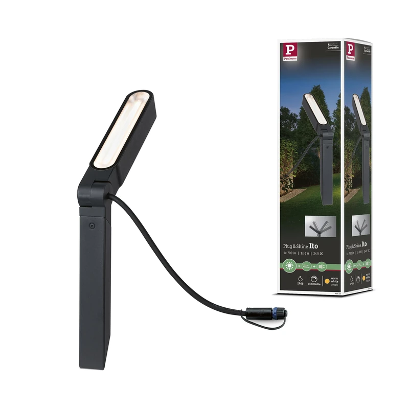 Paulmann 94545 Plug & Shine LED outdoor luminaire Plug & Shine spot Ito IP65 incl. 1x6W dimmable Outdoor luminaires Anthracite Metal, Plastic 3000K