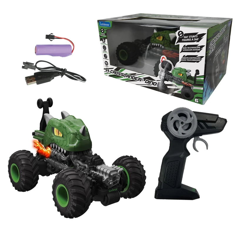 LEXIBOOK, Crosslander® Dino, Remote controlled dinosaur car, up to 10km/h, crazy stunts, pitching, integrated gyroscope, light effects, rechargeable, RC59D