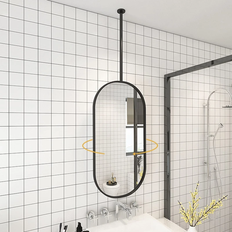 ORULA Wall Mounted Mirrors for Bathroom,Oval Bathroom Mirror,Suspended Mirror with Metal Frame Modern Nordic Vertical or Hotel Horizontal Hanging Mirrors (20 * 27.5 * 23.6 inch, Black)