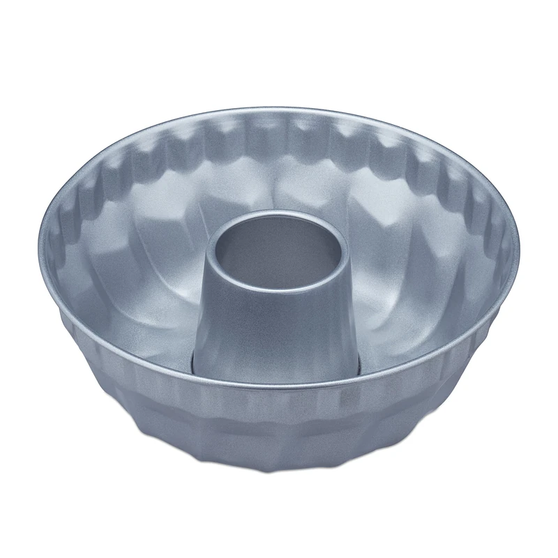 Relaxdays Ring Cake Tin, Ø 25 cm, Marble and Sponge, Non-stick Coated, Round Mould with Hole, Carbon Steel, Silver