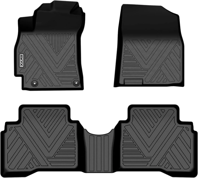 KYX Floor Mats for 2021 2022 2023 Elantra Hybrid, All Weather Car Floor Mats Front & 2nd Row with High Walls & Metal Name Plate, Custom Automotive Floor Mats Liners TPE Black