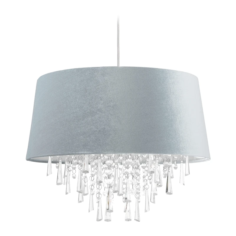 Relaxdays Ceiling Light, Hanging Lamp, H x D 140 X 45.5 cm, Bedroom & Living Room, Crystal & Velvet, Grey