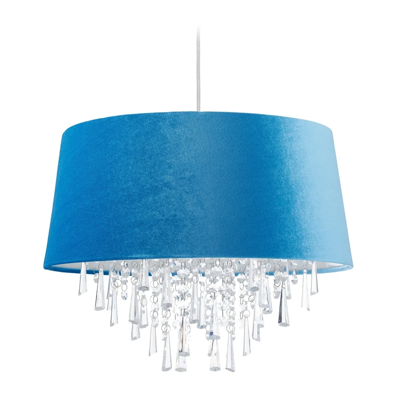 Relaxdays Ceiling Light, Hanging Lamp, H x D 140 X 45.5 cm, Bedroom & Living Room, Crystal & Velvet, Blue
