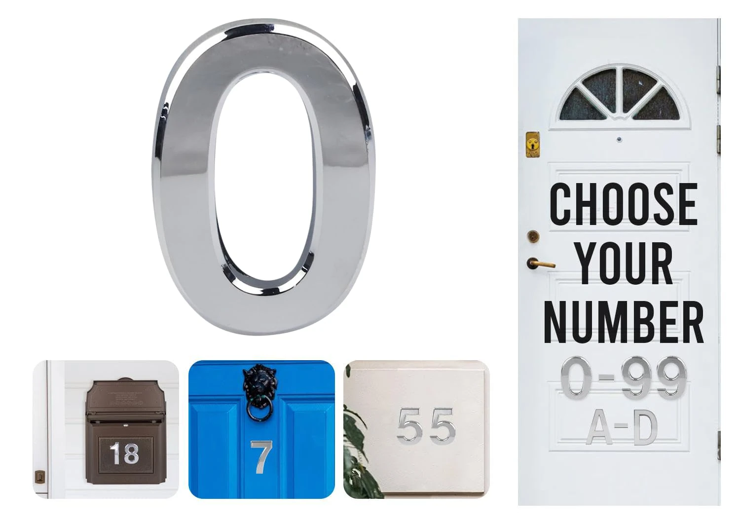 Silver Door Numbers Stick On, 0-99, Letters A, B, C, D, 3'' House Numbers Self Adhesive Stickers, For Doors, Mail Boxes, Hotel Rooms (0)