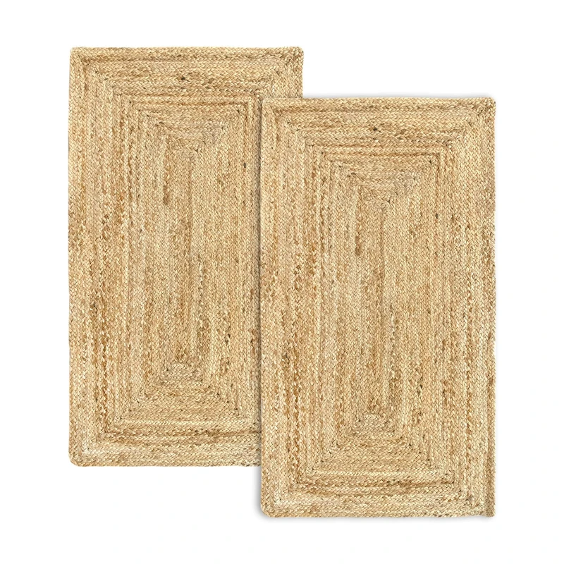HAMID 2 Pack Alhambra Jute Rugs Natural Color 100% Jute Fiber Rugs Hand Woven Living Room Rugs Dining Room Bedroom Corridors Natural Color (80 x 150 cm) 2 Pack