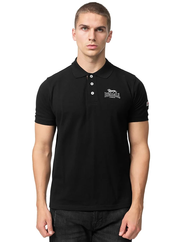 Lonsdale Men's Bruan Polo Shirt, Black/Silver, L