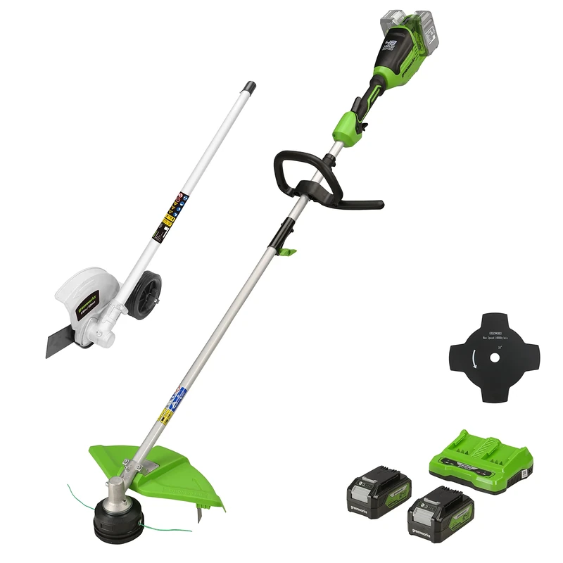 Greenworks 48V (2x24V) Cordless Strimmer for Small to Medium Gardens, 40cm Cutting Width, Bump Feed, 2mm Dual Nylon Line + Greenworks Original Edge Trimmer Attachment