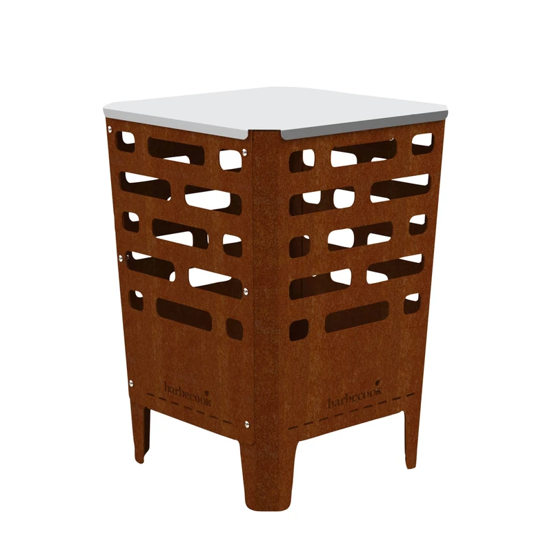 Barbecook Jill Fire Bowl, Square, Garden Decoration, Rust Look, Corten Steel, 38 x 38 x 55 cm