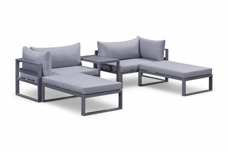 Out & Out Original Santorini Grey 5-Piece Modular Lounge Set - L & R Sofas, Ottomans, Coffee Table, Modern Outdoor Furniture
