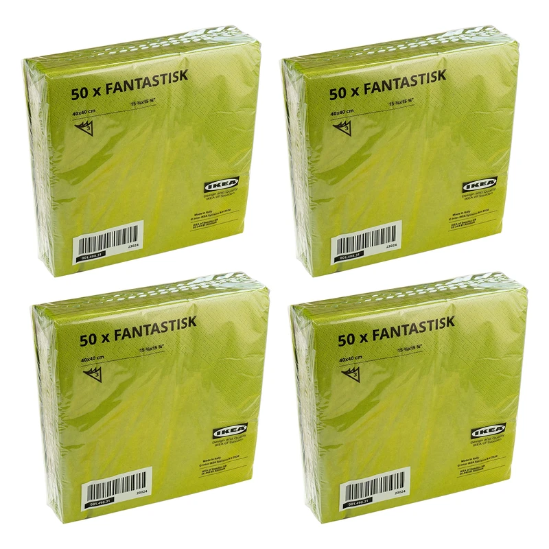 Ikea FANTASTISK 3-Ply Paper Napkins, Medium Green, 40x40 Centimetres, 001.498.31 - Set of 200 (4x50)