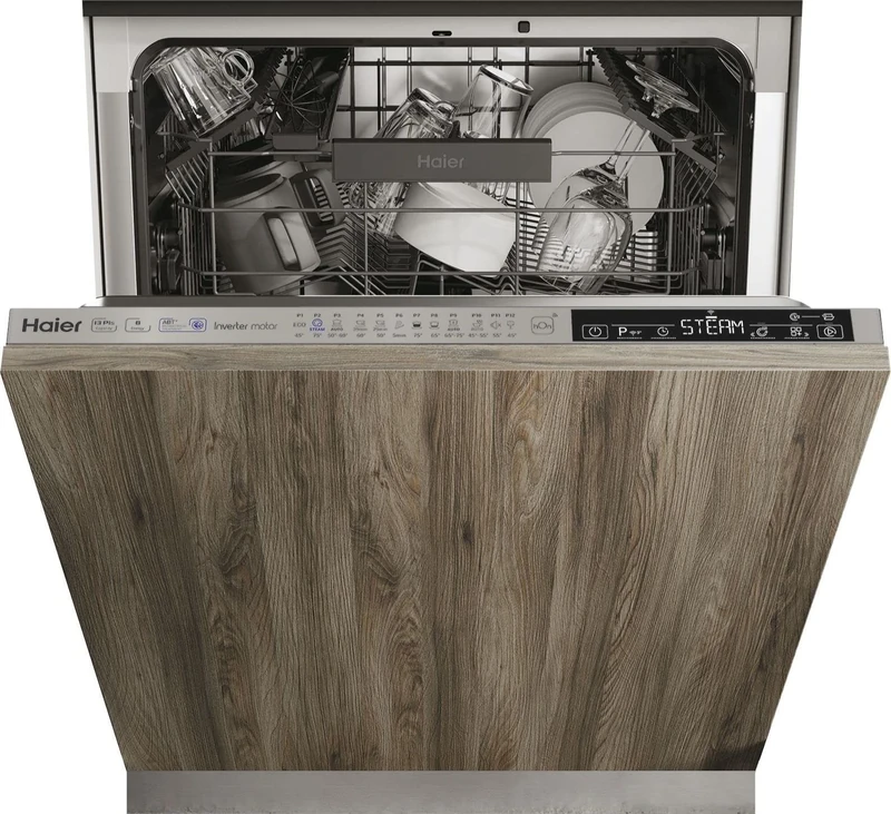 Haier XIB3B2SFS Wifi Connected Fully Integrated Standard Dishwasher - Silver Control Panel with Fixed Door Fixing Kit - B Rated