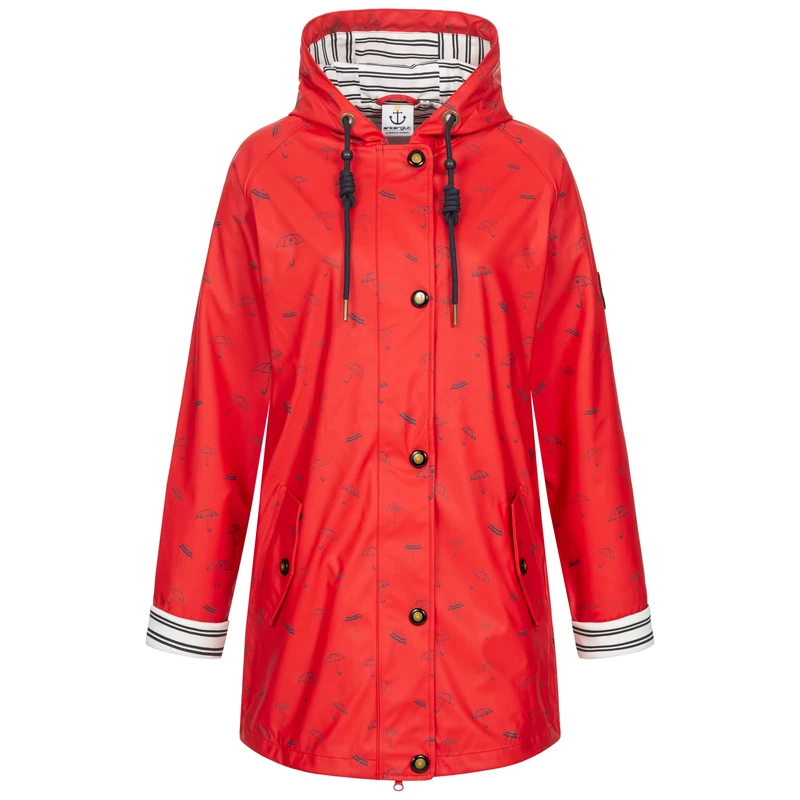 Ankerglut Women's Damen Friesennerz Regenmantel Regenjacke mit Kapuze Gefüttert Wasserdicht Wetterfest Übergangsjacke #ankerglutbucht Rain Jacket, Red, 34