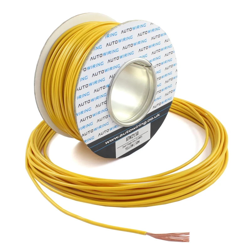25 AMP Rated 2mm² Single Core Stranded Copper Cable 12v 24v Thin Wall Wire (10M 20M 50M 100M) (YELLOW, 10M Coil)