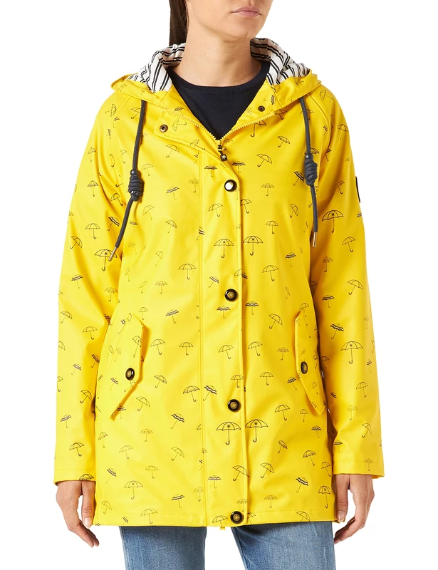 Ankerglut Women's Damen Friesennerz Regenmantel Regenjacke mit Kapuze Gefüttert Wasserdicht Wetterfest Übergangsjacke #ankerglutbucht Rain Jacket, Yellow, 34