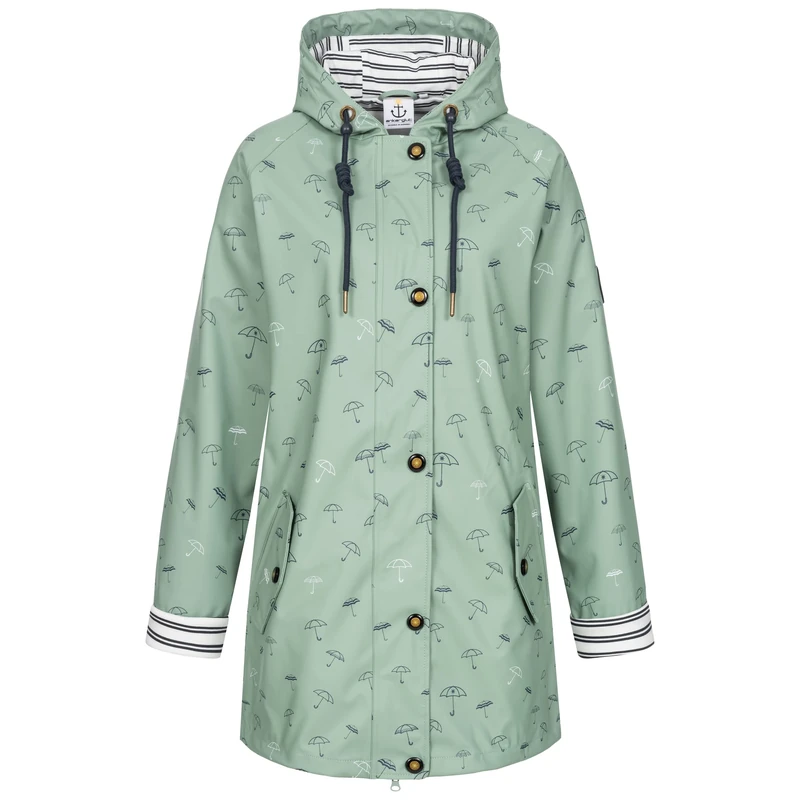 Ankerglut Women's Damen Friesennerz Regenmantel Regenjacke mit Kapuze Gefüttert Wasserdicht Wetterfest Übergangsjacke #ankerglutbucht Rain Jacket, slategray, 52