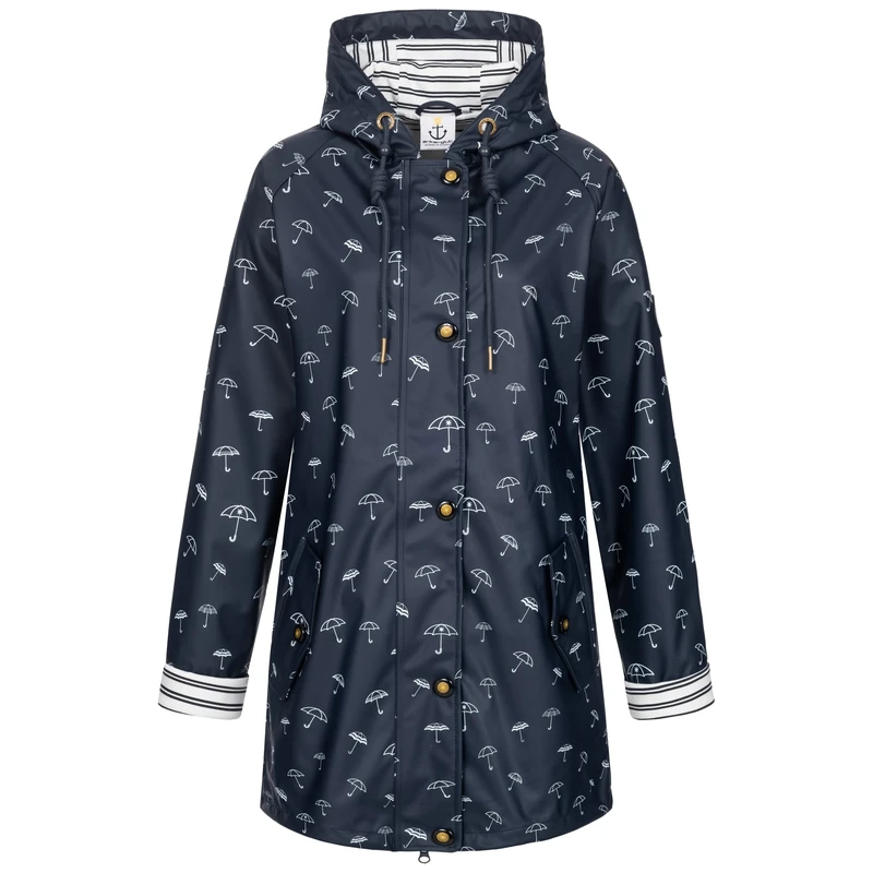 Ankerglut Women's Damen Friesennerz Regenmantel Regenjacke mit Kapuze Gefüttert Wasserdicht Wetterfest Übergangsjacke #ankerglutbucht Rain Jacket, Navy, 46 - Image 1