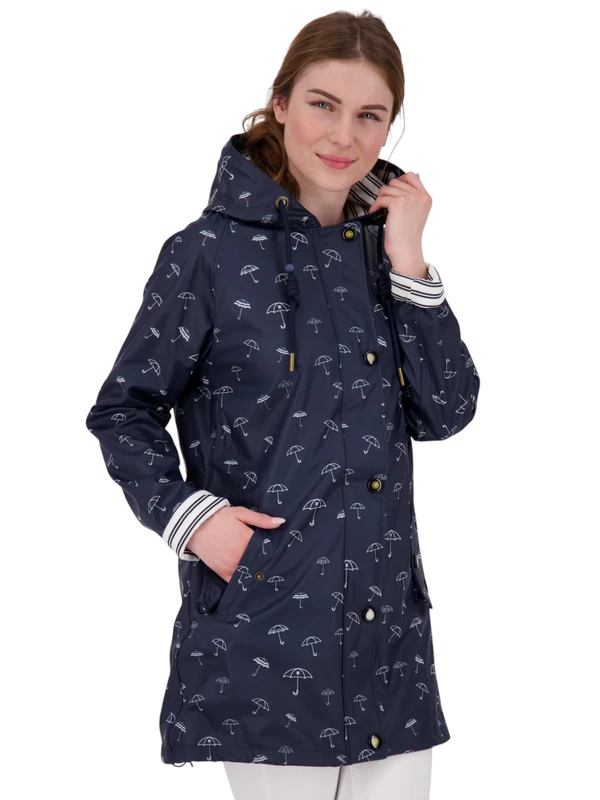 Ankerglut Women's Damen Friesennerz Regenmantel Regenjacke mit Kapuze Gefüttert Wasserdicht Wetterfest Übergangsjacke #ankerglutbucht Rain Jacket, Navy, 52