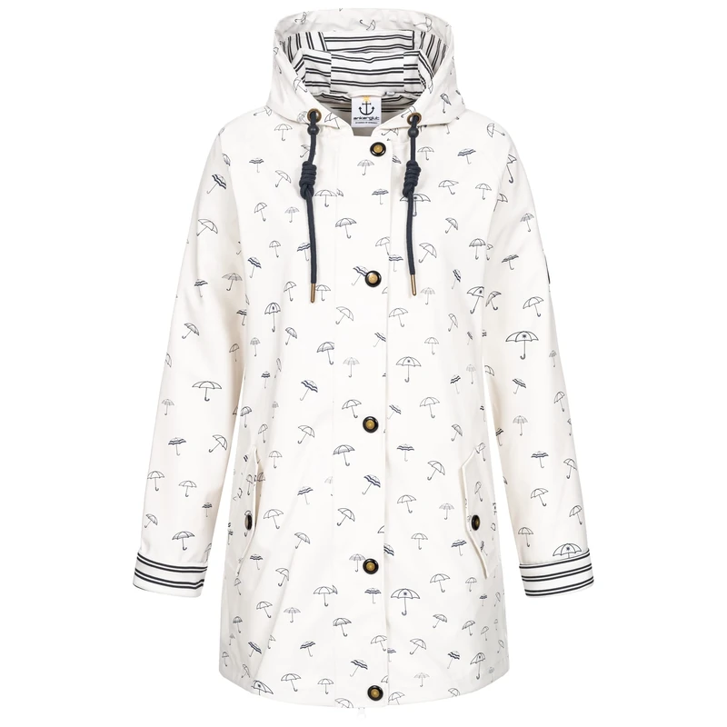 Ankerglut Women's Damen Friesennerz Regenmantel Regenjacke mit Kapuze Gefüttert Wasserdicht Wetterfest Übergangsjacke #ankerglutbucht Rain Jacket, White, 50