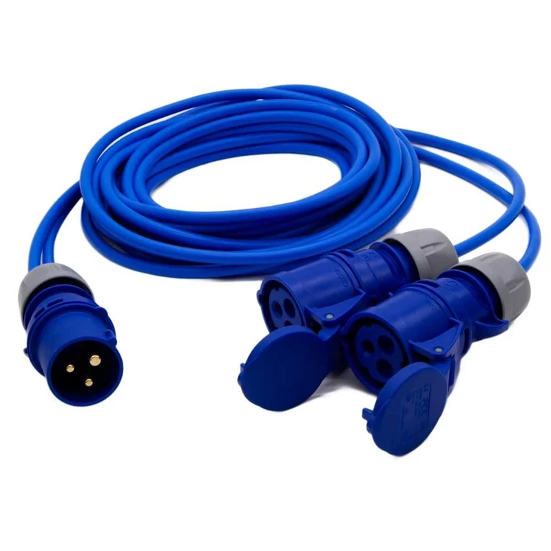 UK Made 2-Way 16 Amp Plug to 2 x 16 Amp Coupler Mains Power Splitter Cable Hookup Lead. (10 Metres)